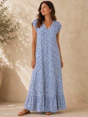 Bobeau Blue Floral Maxi Dress | Size Small | Nordstrom